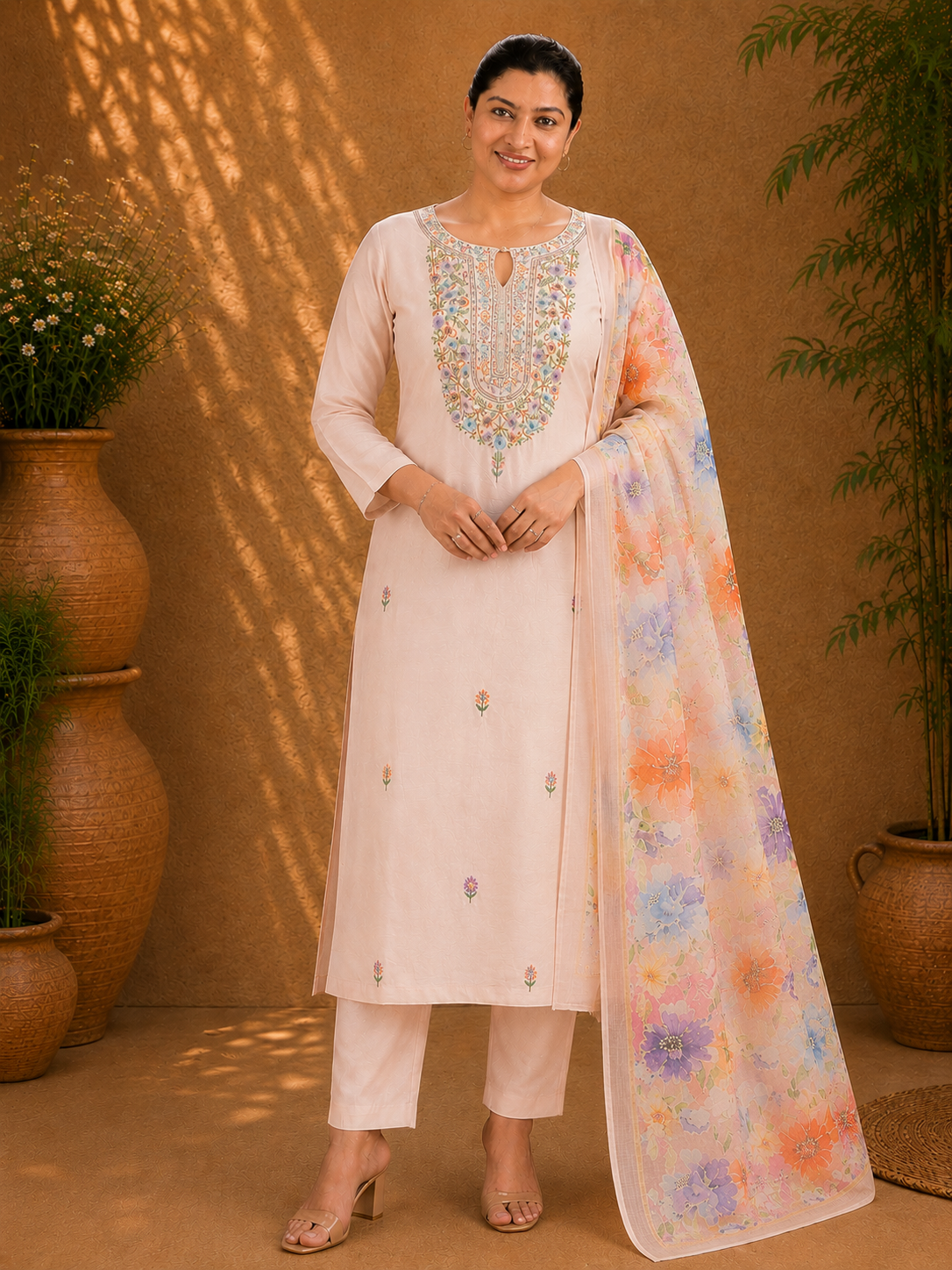 Hand Embroidery Detailed Chanderi Salwar Set | MM310