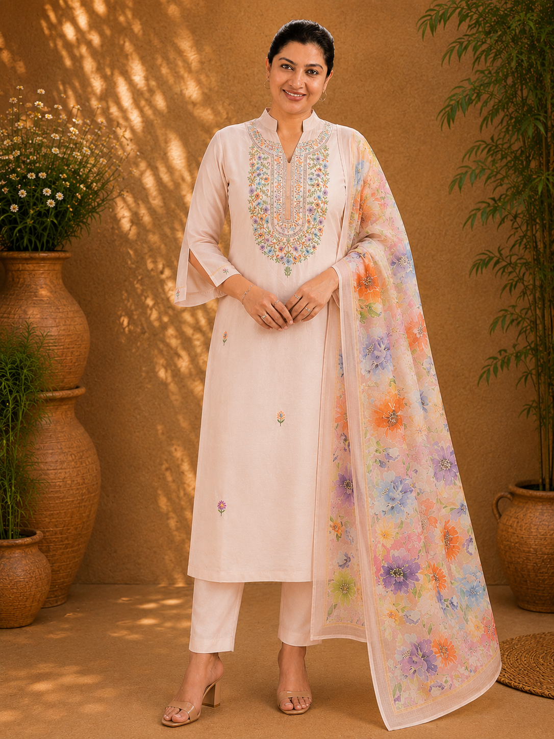 Hand Embroidery Detailed Chanderi Salwar Set | MM310