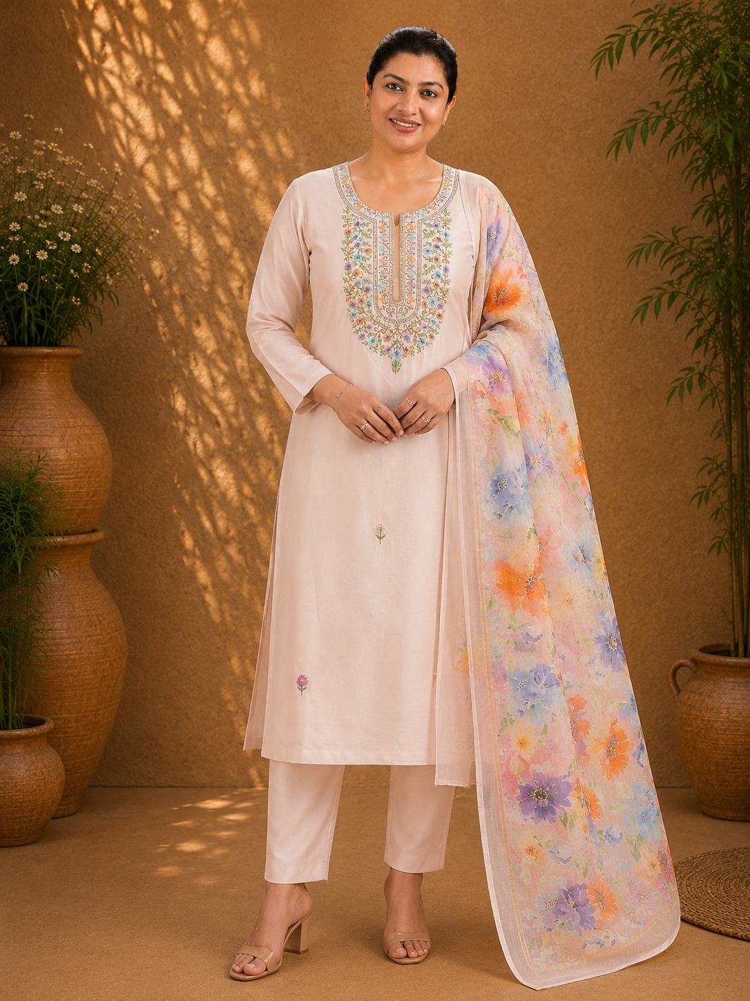 Hand Embroidery Detailed Chanderi Salwar Set | MM310