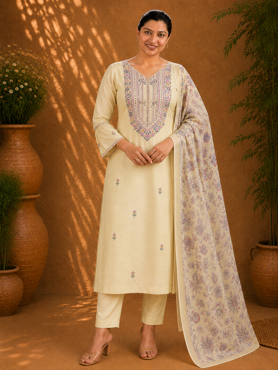 Hand Embroidery Detailed Chanderi Salwar Set | MM309