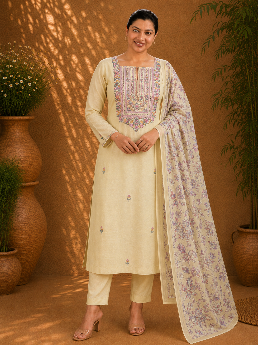 Hand Embroidery Detailed Chanderi Salwar Set | MM309