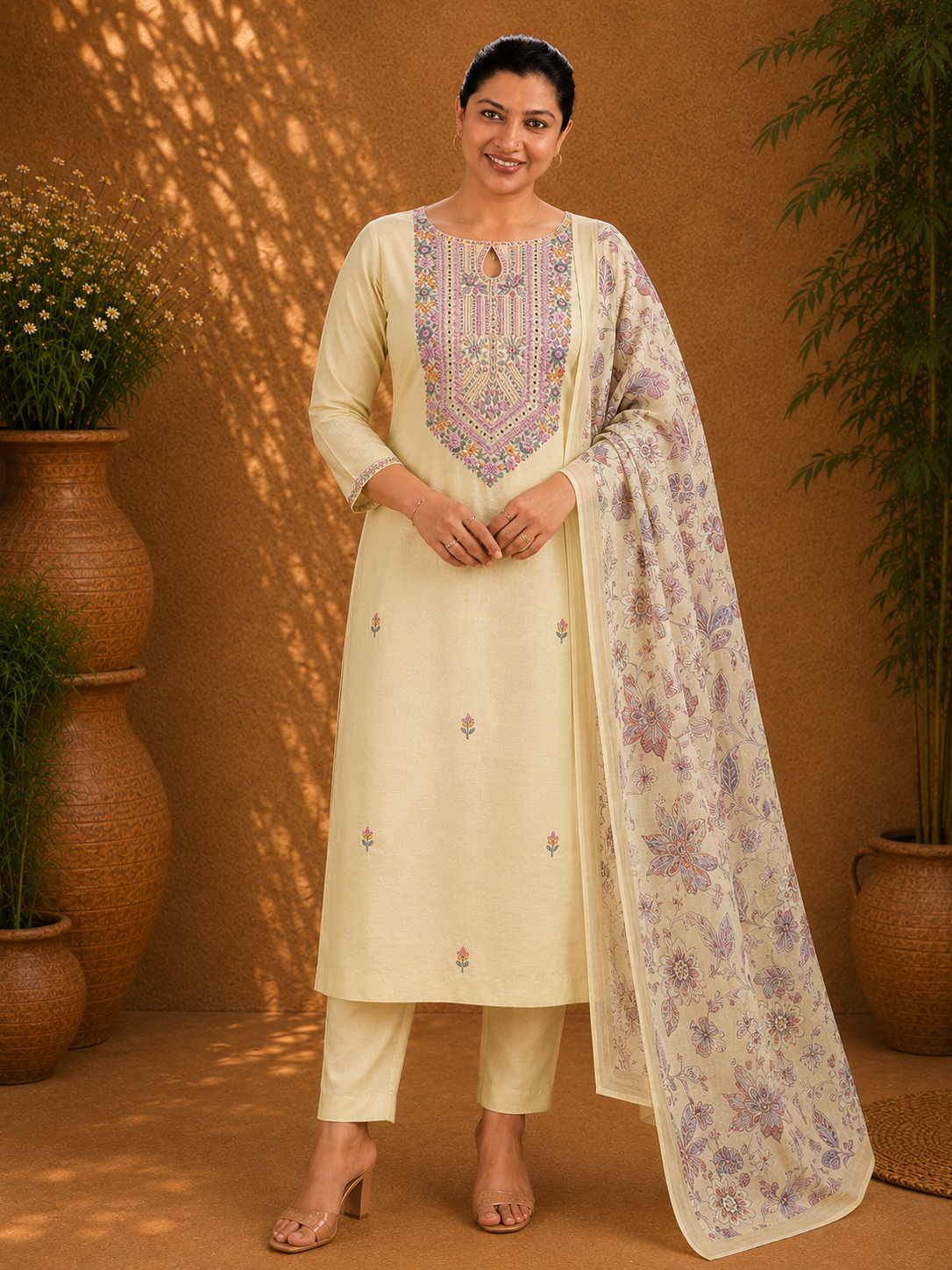 Hand Embroidery Detailed Chanderi Salwar Set | MM309