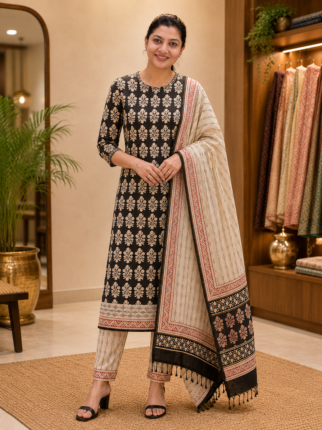 Hand Block Printed Chanderi Silk Salwar Set | JKL622
