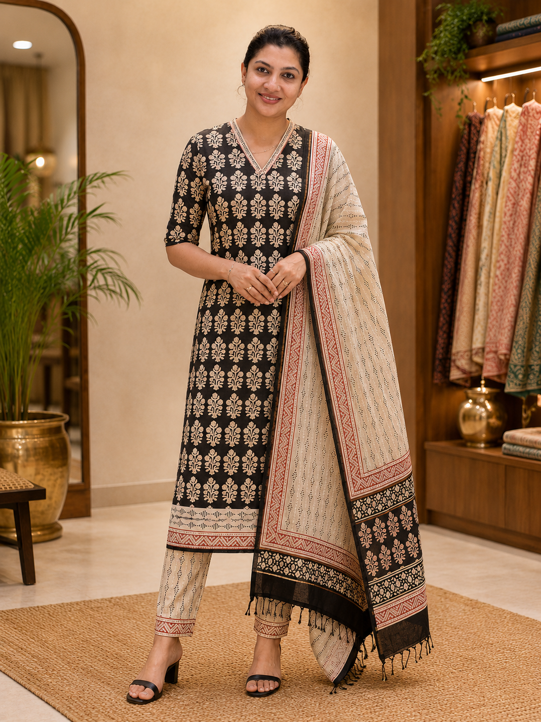 Hand Block Printed Chanderi Silk Salwar Set | JKL622