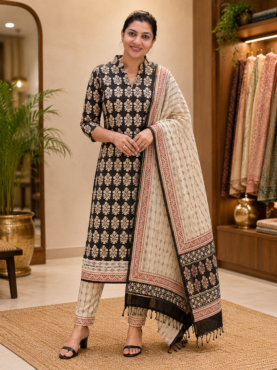 Hand Block Printed Chanderi Silk Salwar Set | JKL622