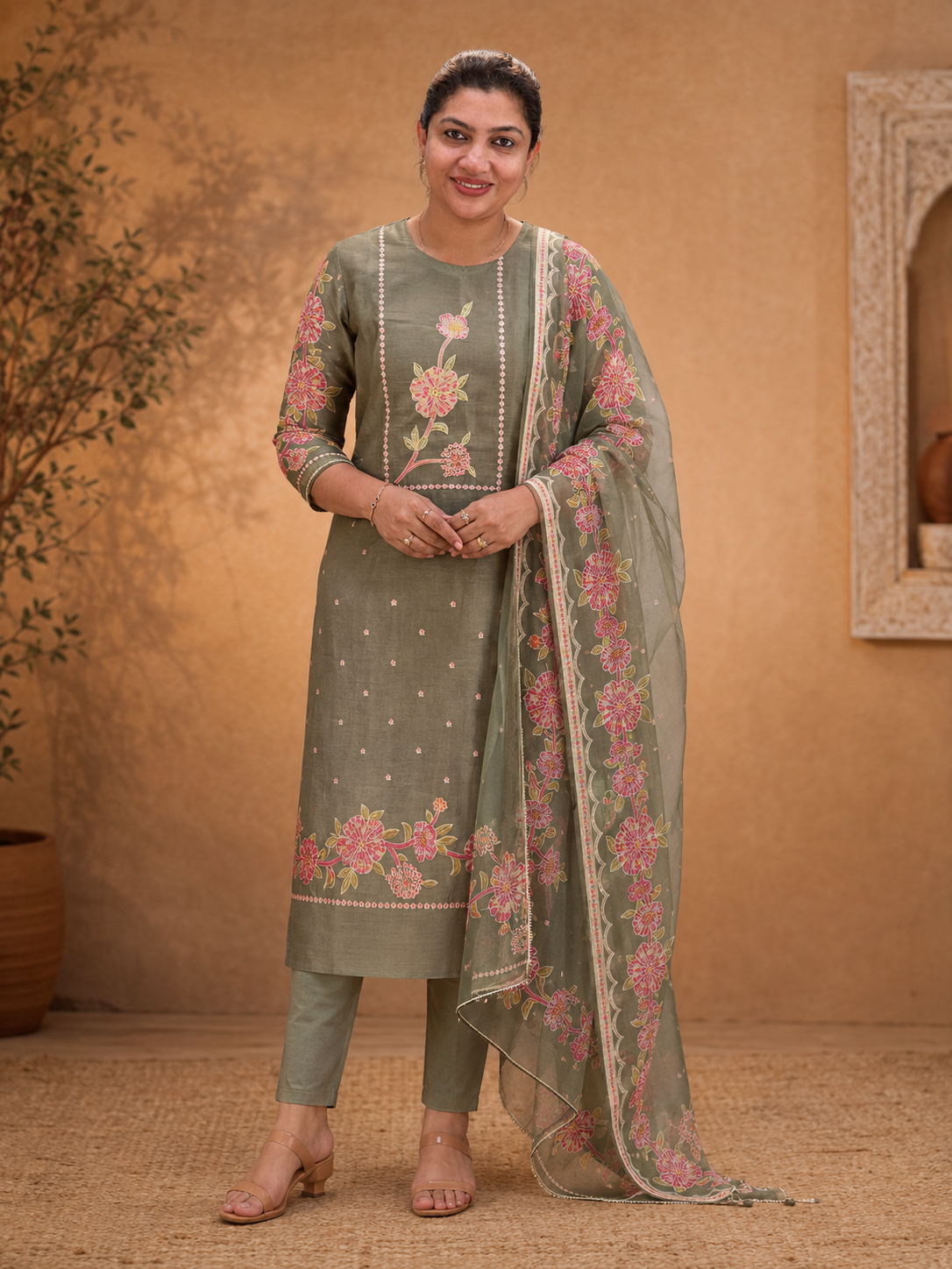 Floral Mechine Embroidery Mul Chanderi Salwar Set | SW2468