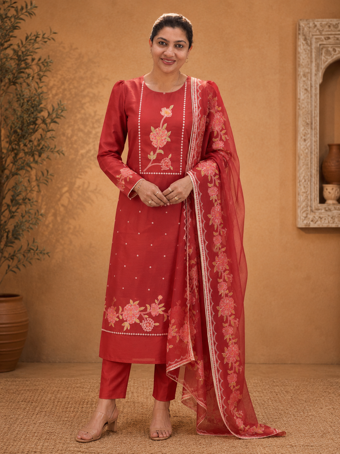 Floral Mechine Embroidery Mul Chanderi Salwar Set | SW2467