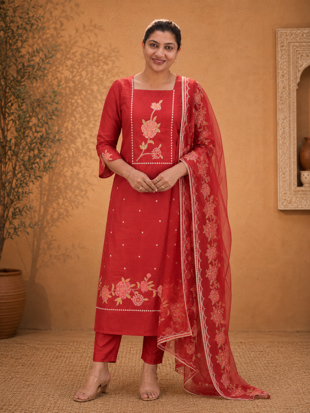 Floral Mechine Embroidery Mul Chanderi Salwar Set | SW2467