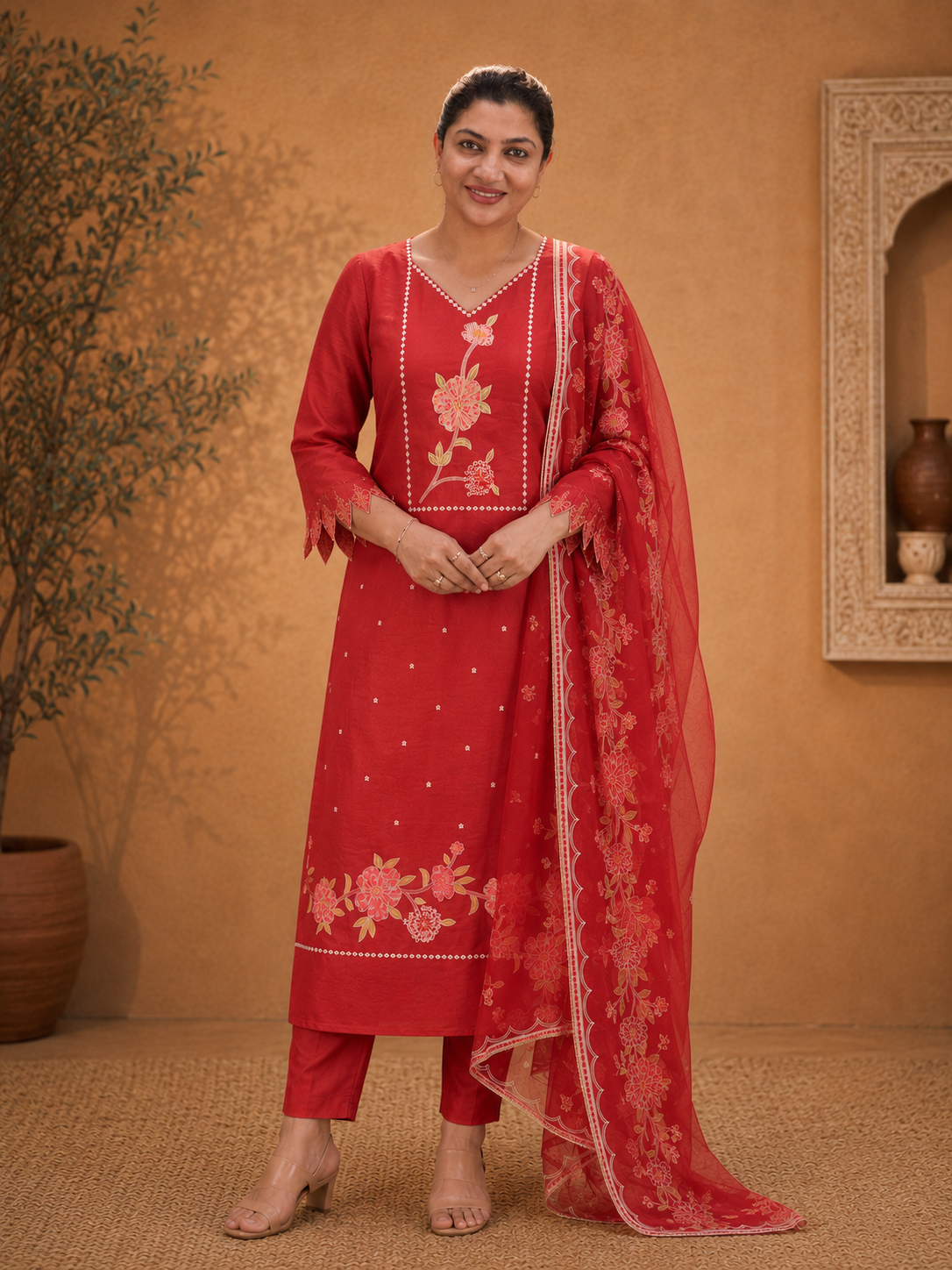 Floral Mechine Embroidery Mul Chanderi Salwar Set | SW2467