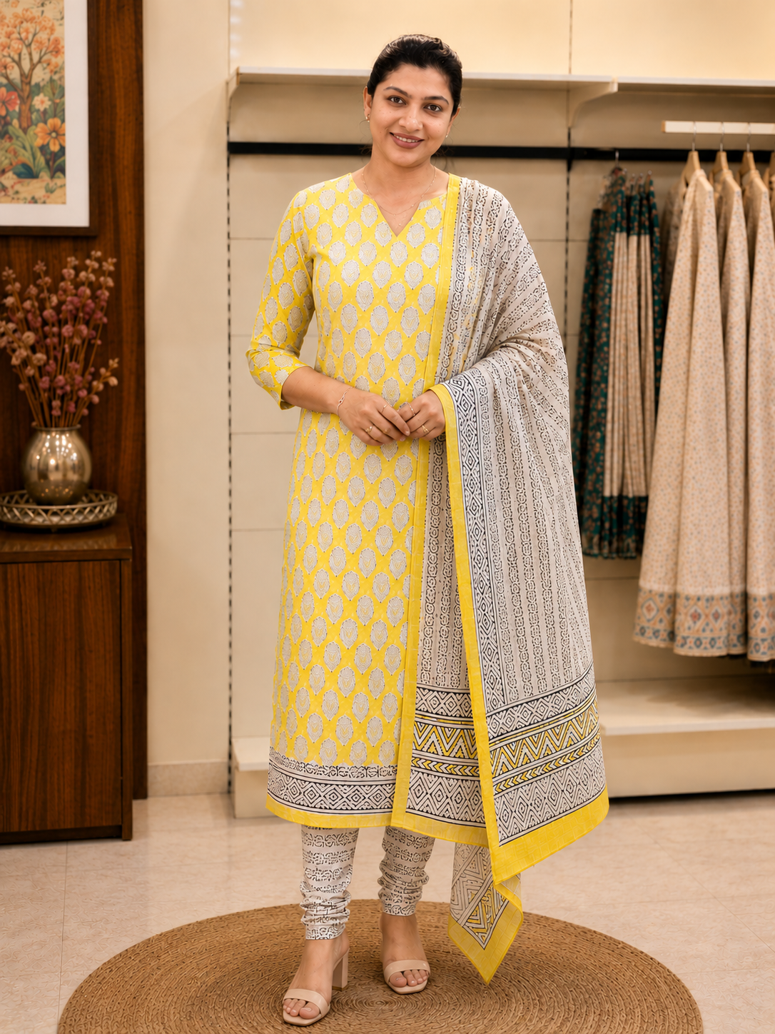 Hand Block Printed Chanderi Silk Salwar Set | JKL621
