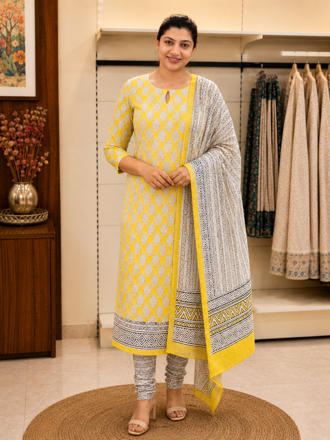 Hand Block Printed Chanderi Silk Salwar Set | JKL621