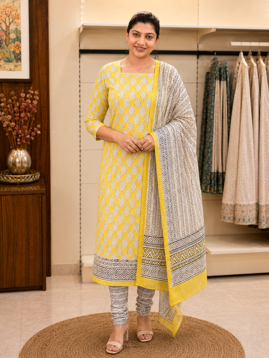 Hand Block Printed Chanderi Silk Salwar Set | JKL621