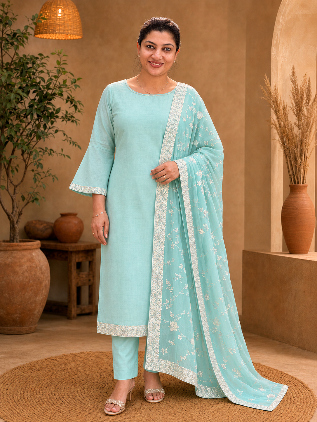 Floral Embroidery Chanderi Salwar Set | SBP889