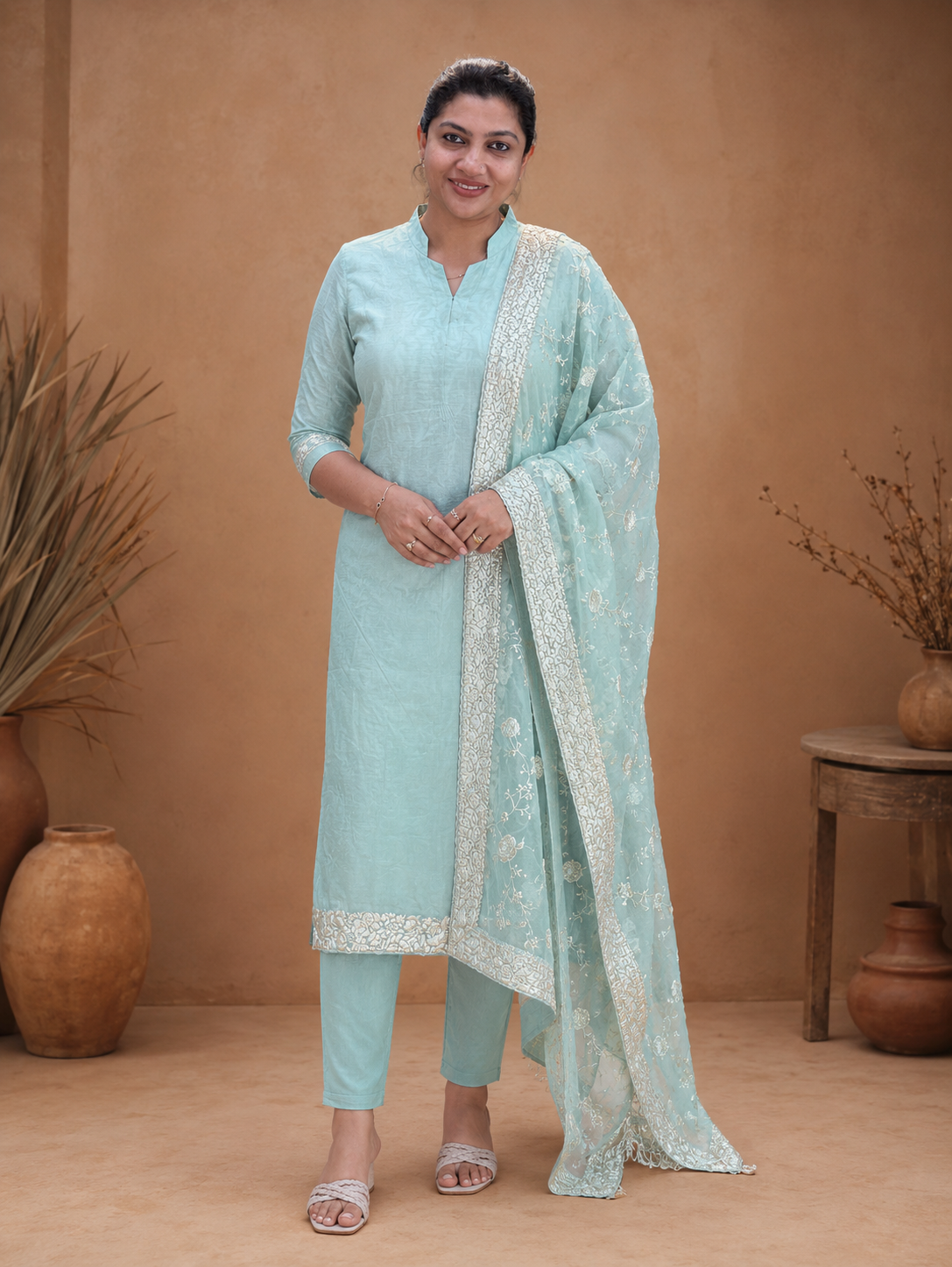 Floral Embroidery Chanderi Salwar Set | SBP889