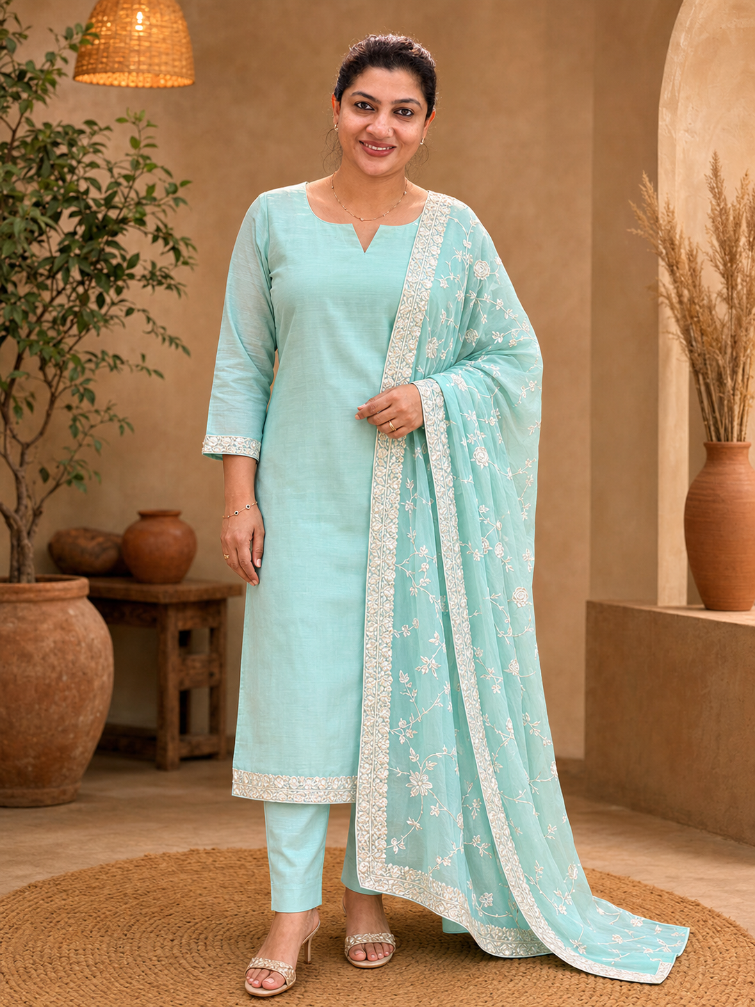 Floral Embroidery Chanderi Salwar Set | SBP889