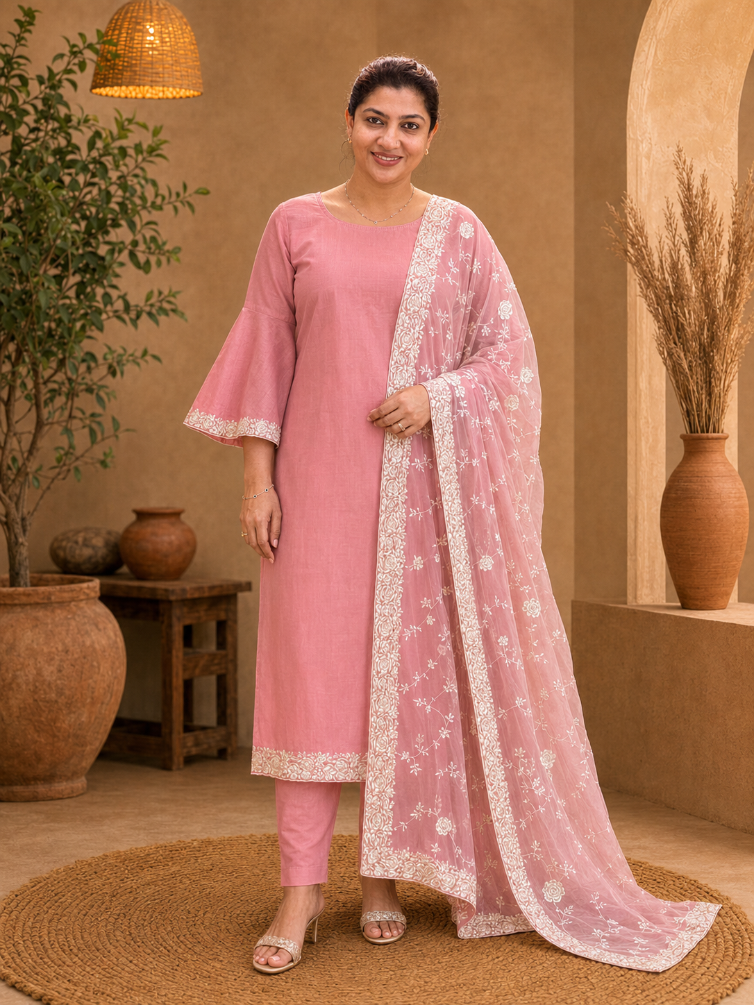 Floral Embroidery Chanderi Salwar Set | SBP893