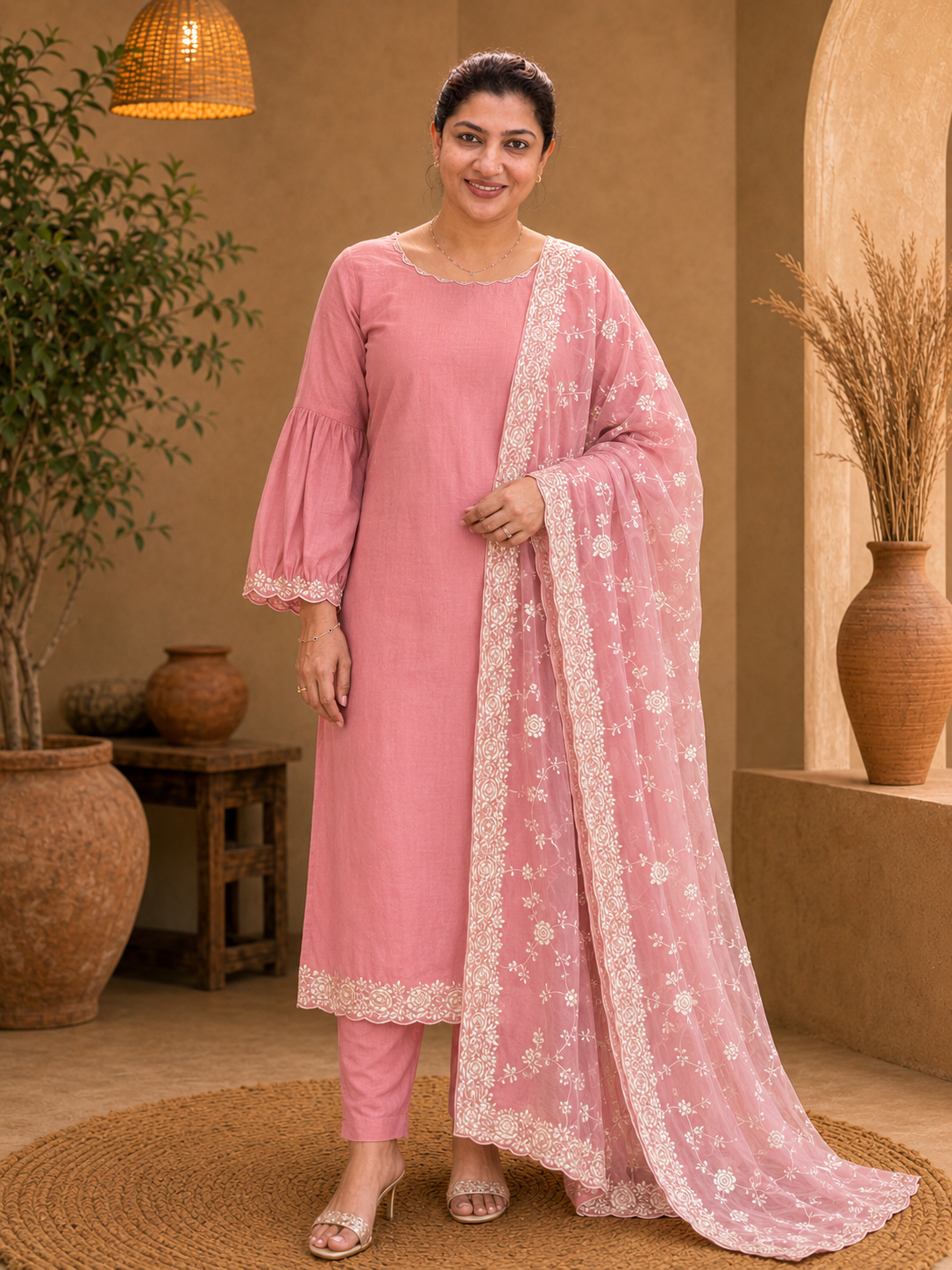Floral Embroidery Chanderi Salwar Set | SBP893