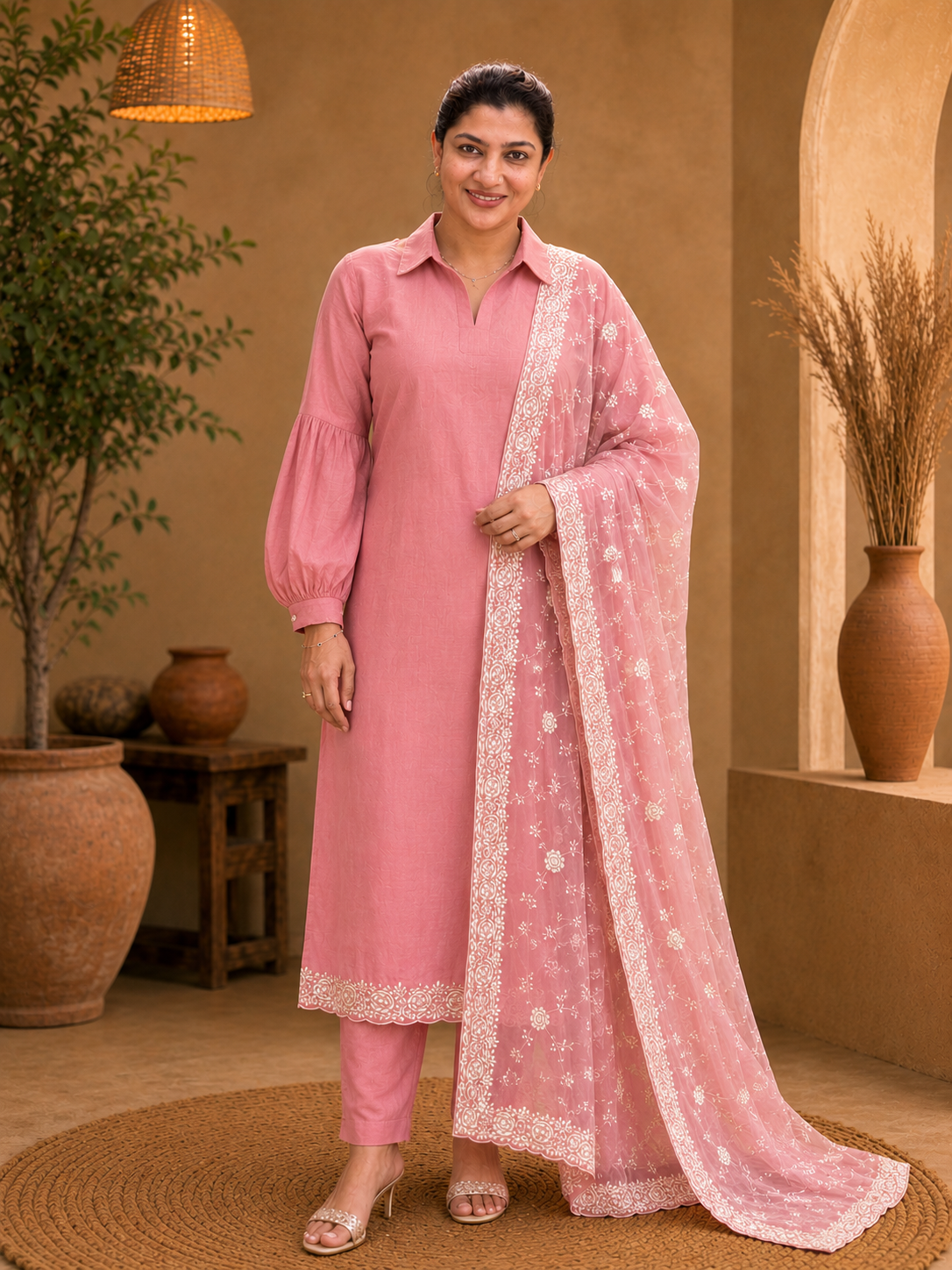 Floral Embroidery Chanderi Salwar Set | SBP893