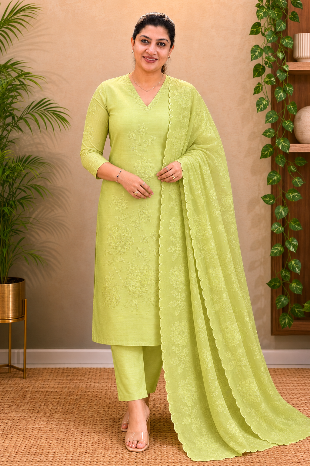 Floral Machine Embroidery Chanderi Salwar Set | MM444