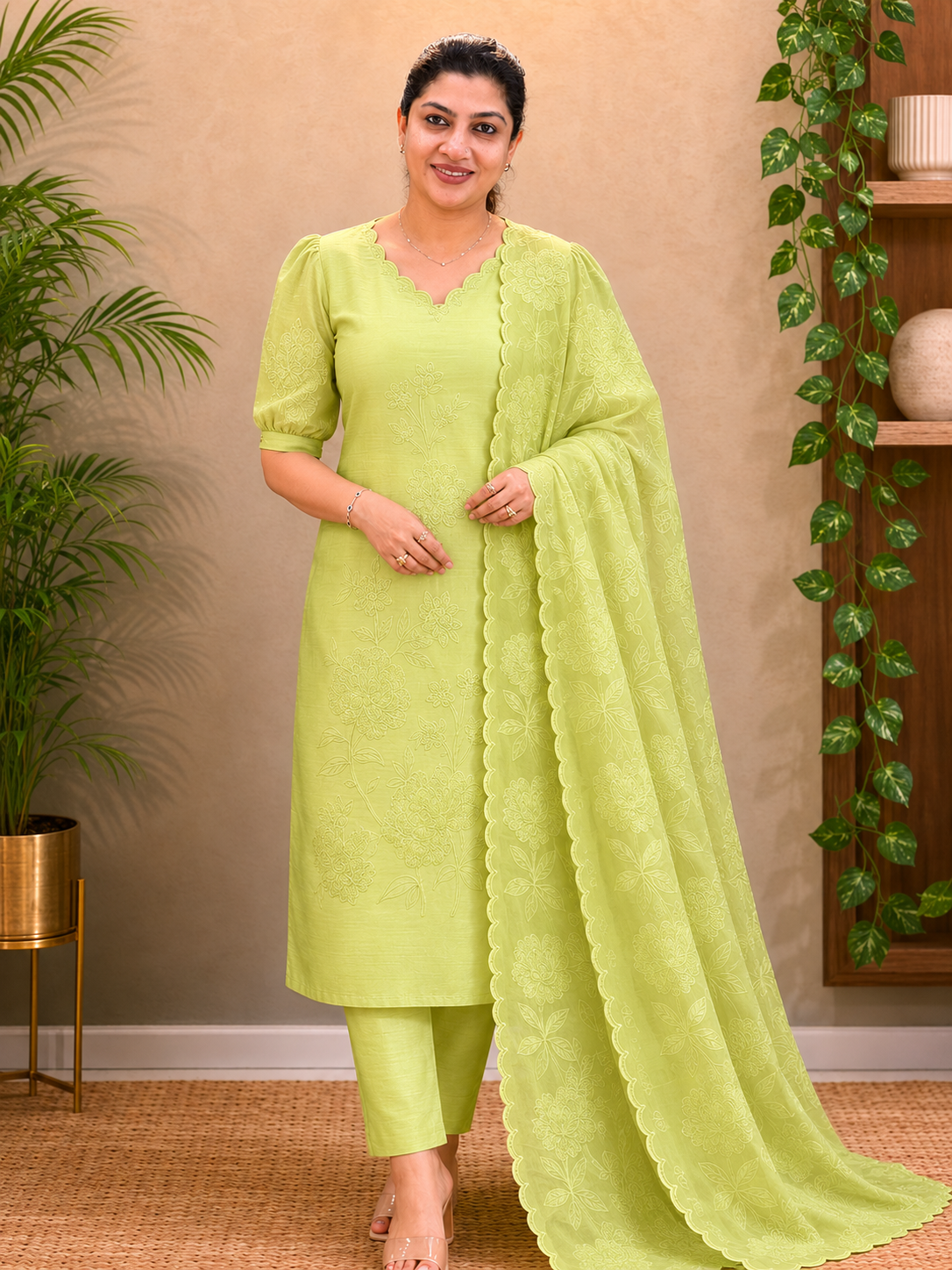Floral Machine Embroidery Chanderi Salwar Set | MM444