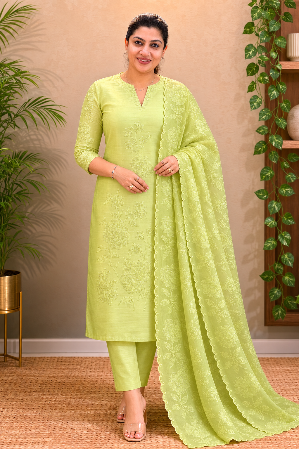 Floral Machine Embroidery Chanderi Salwar Set | MM444