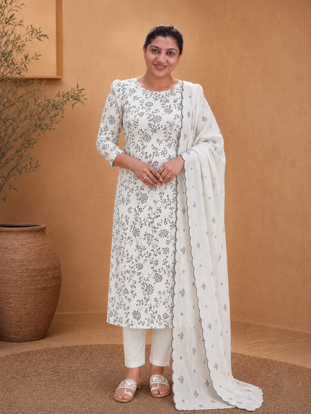 Jaal Patterned Embroidered Kota Salwar Set | MR453
