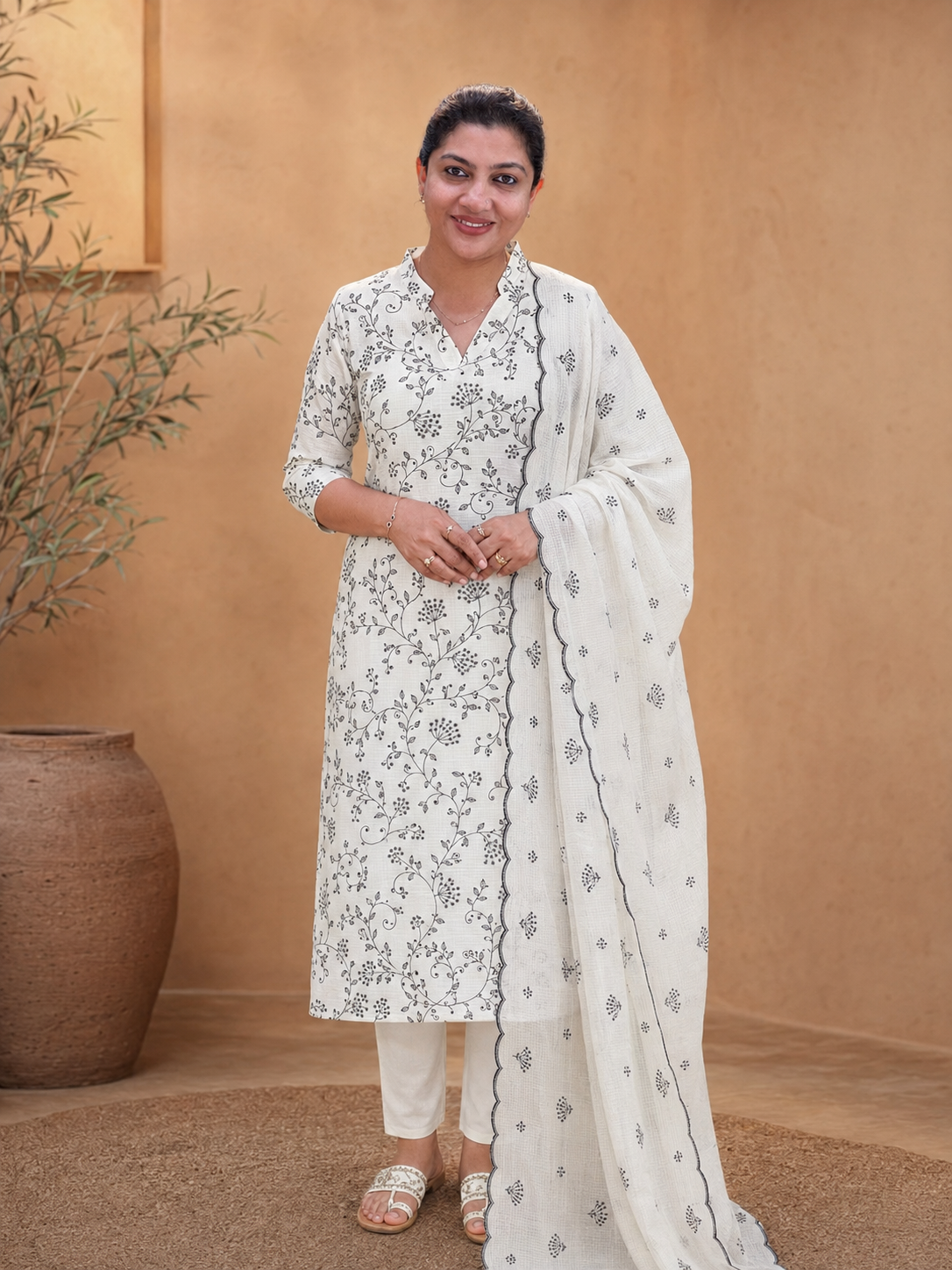 Jaal Patterned Embroidered Kota Salwar Set | MR453