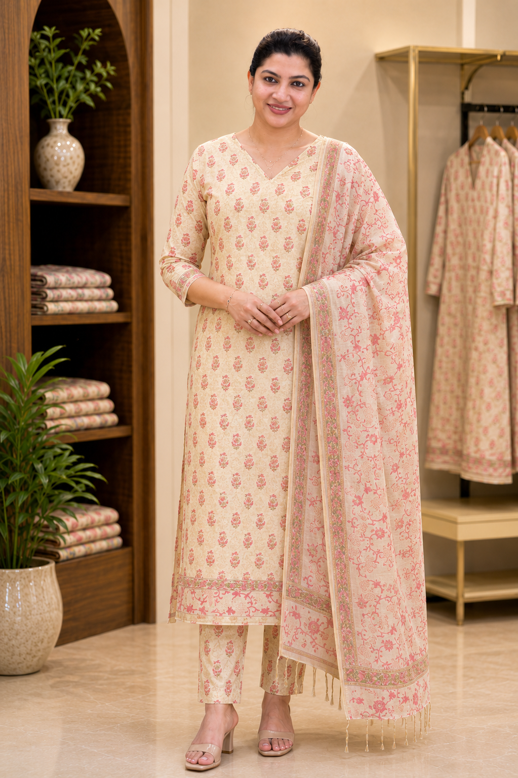 Hand Block Printed Chanderi Silk Salwar Set | JKL617