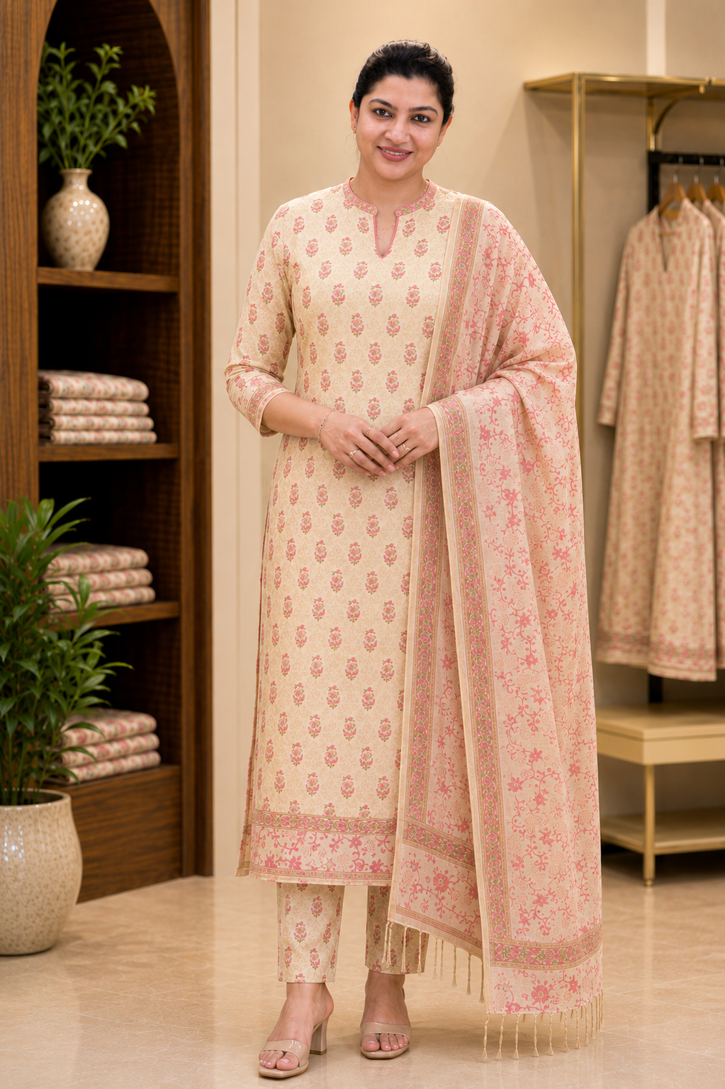 Hand Block Printed Chanderi Silk Salwar Set | JKL617