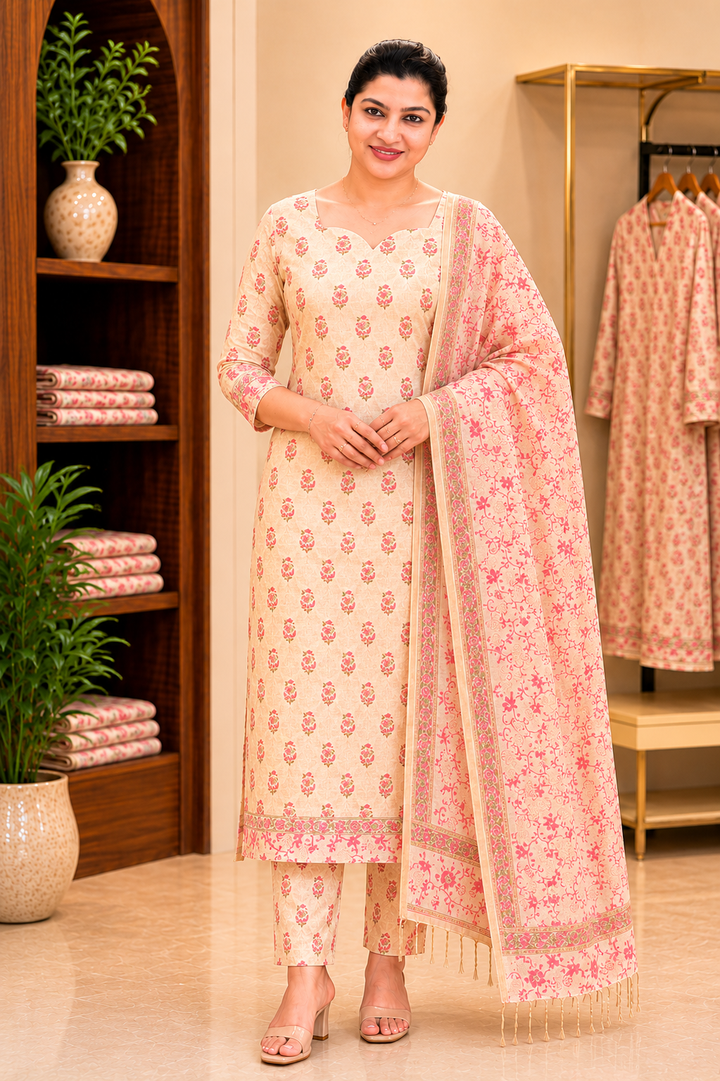 Hand Block Printed Chanderi Silk Salwar Set | JKL617