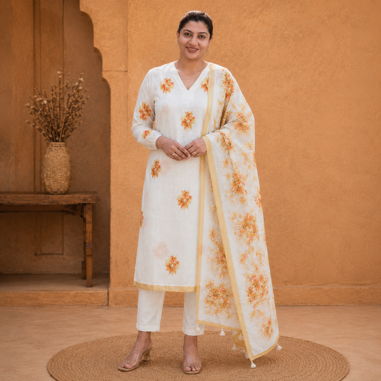Floral Printed Pure Linen Salwar Set | HE146
