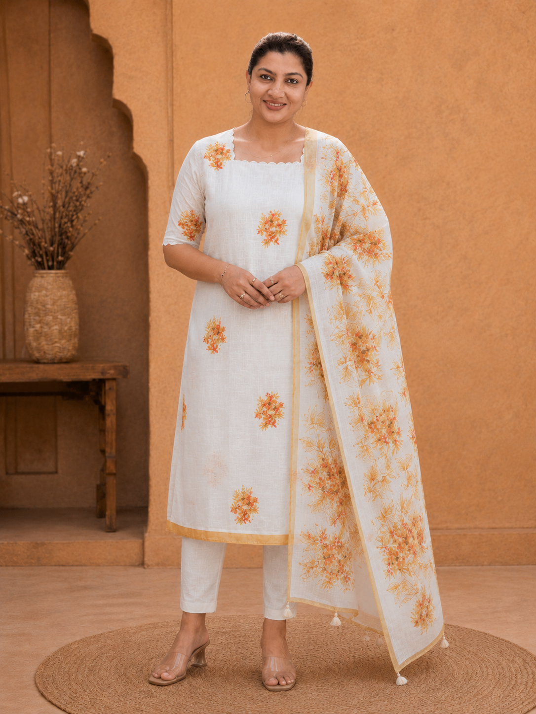 Floral Printed Pure Linen Salwar Set | HE146