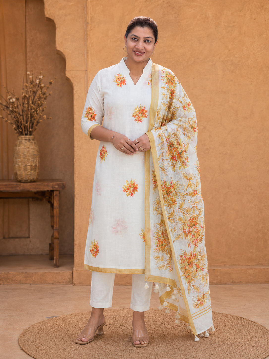 Floral Printed Pure Linen Salwar Set | HE146