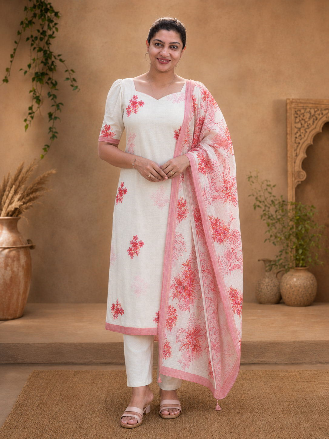 Floral Printed Pure Linen Salwar Set | HE145