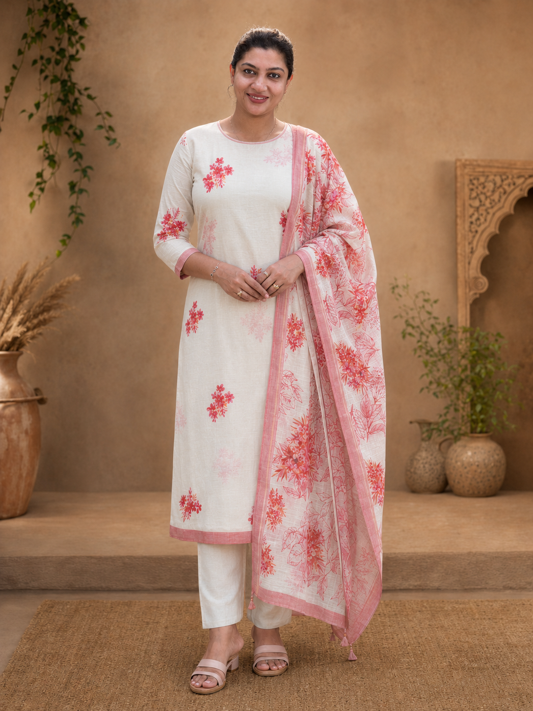 Floral Printed Pure Linen Salwar Set | HE145