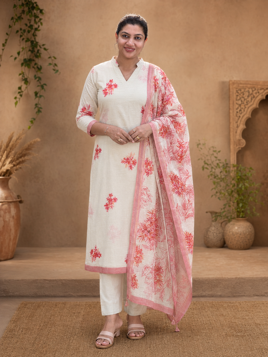 Floral Printed Pure Linen Salwar Set | HE145