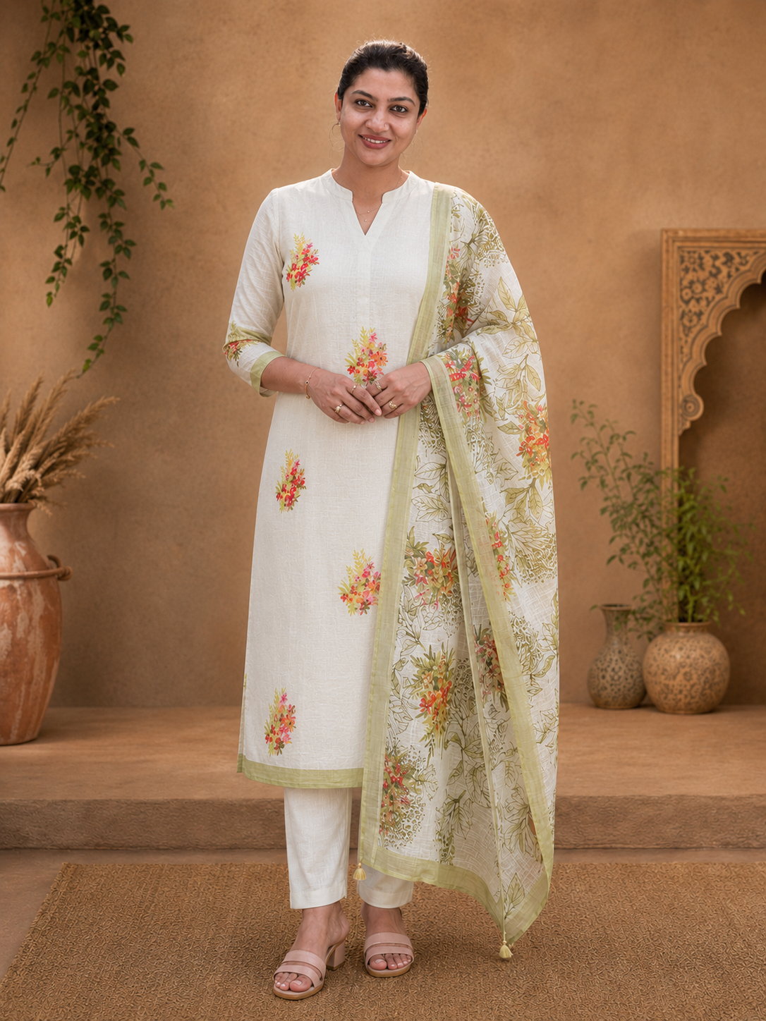 Floral Printed Pure Linen Salwar Set | HE144