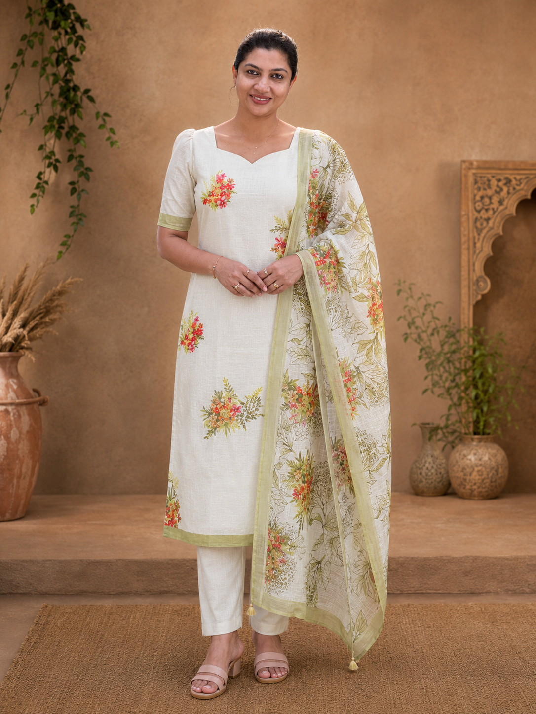Floral Printed Pure Linen Salwar Set | HE144