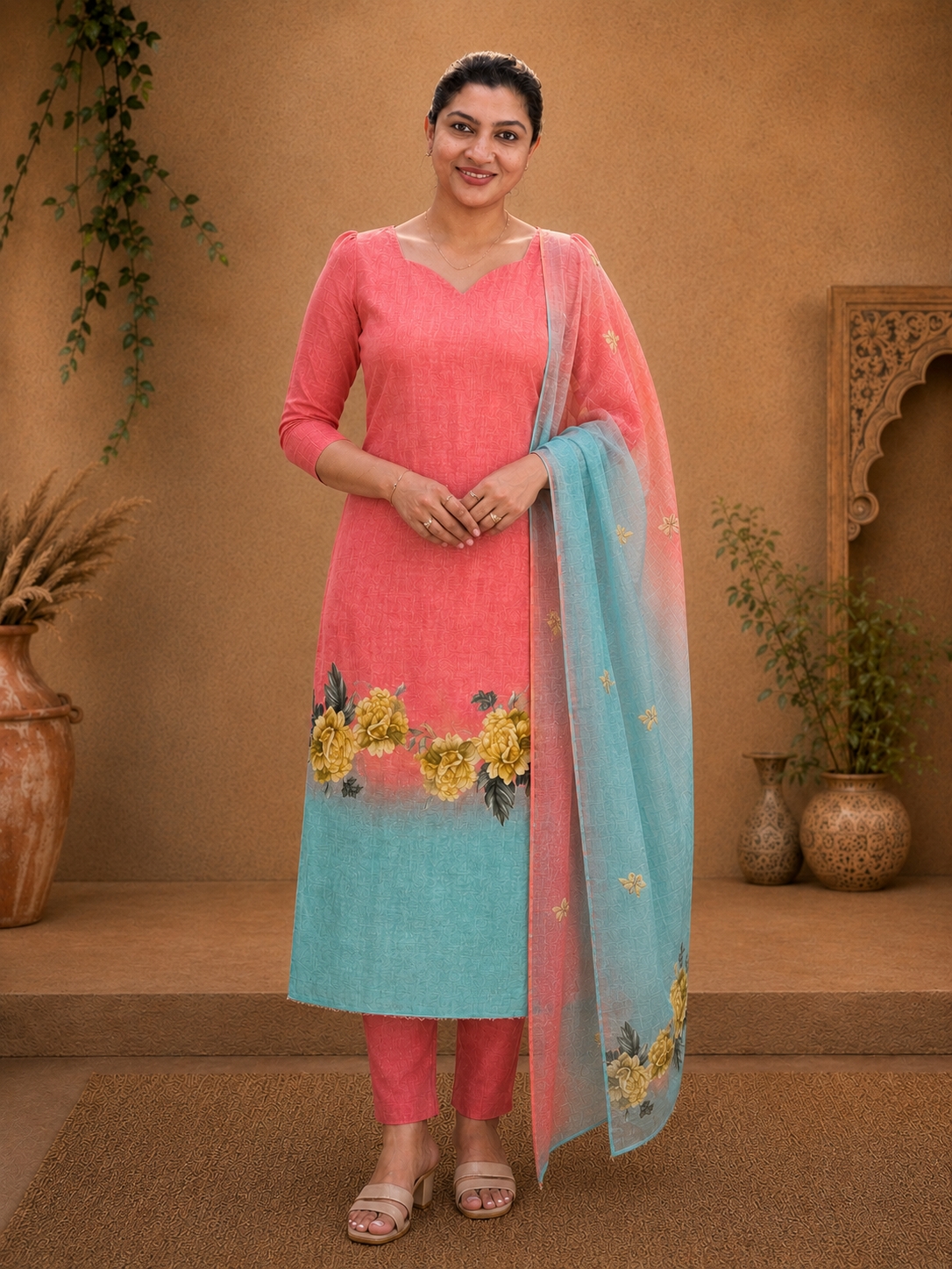 Floral Digital Printed Pure Linen Salwar Set | HE137