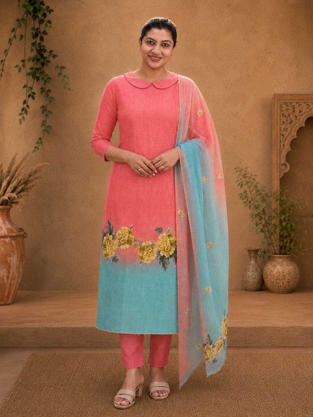 Floral Digital Printed Pure Linen Salwar Set | HE137