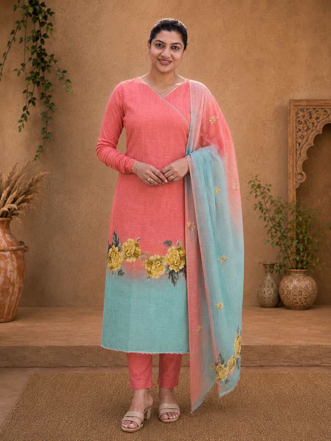 Floral Digital Printed Pure Linen Salwar Set | HE137