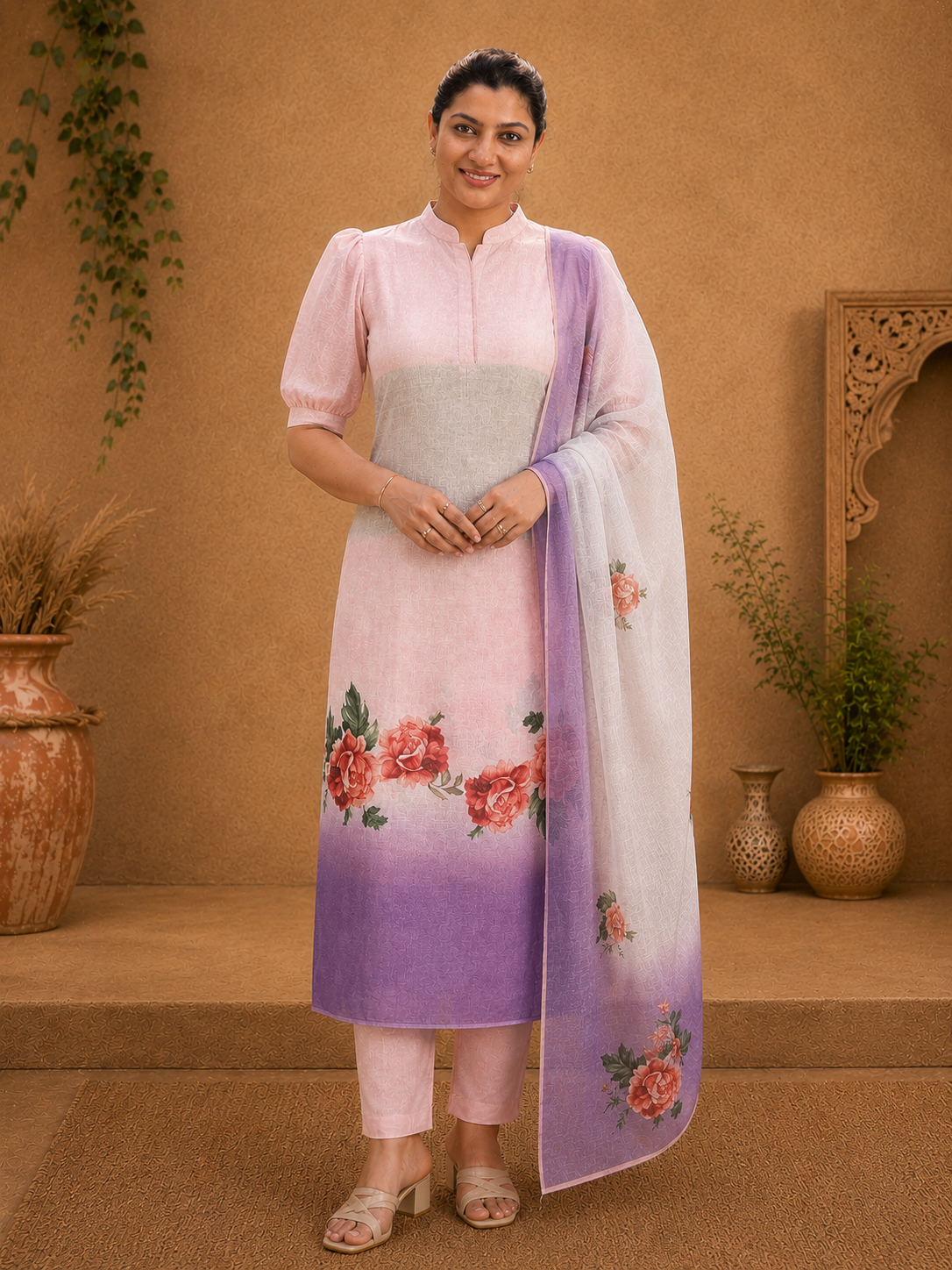 Floral Digital Printed Pure Linen Salwar Set | HE136