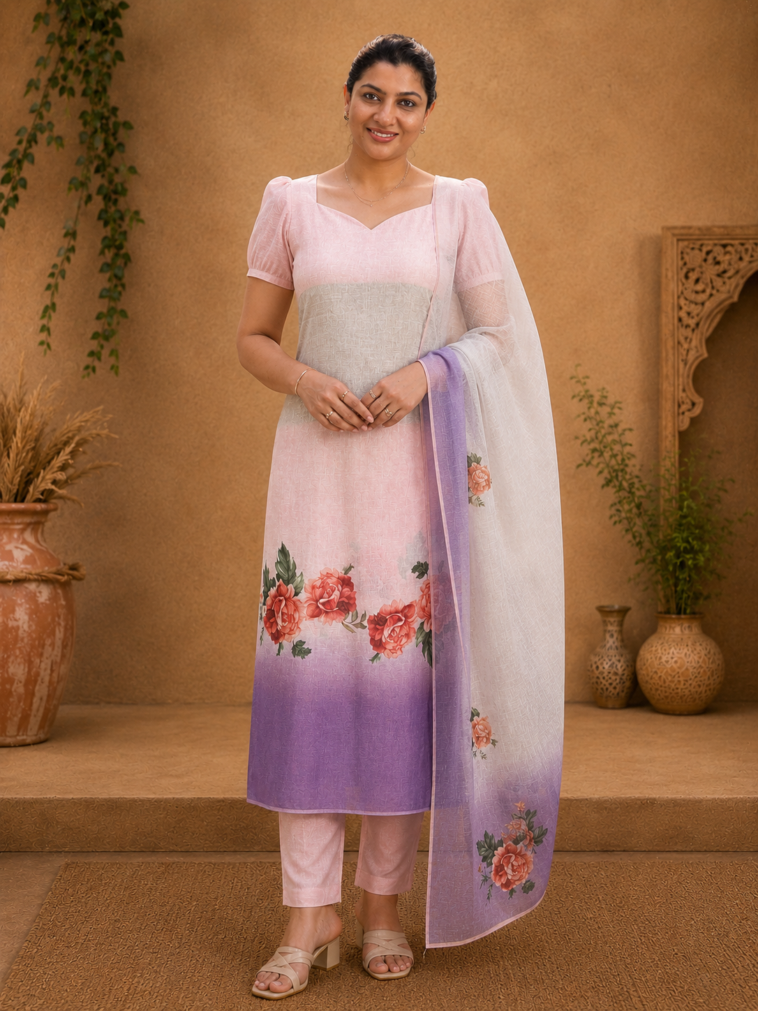 Floral Digital Printed Pure Linen Salwar Set | HE136