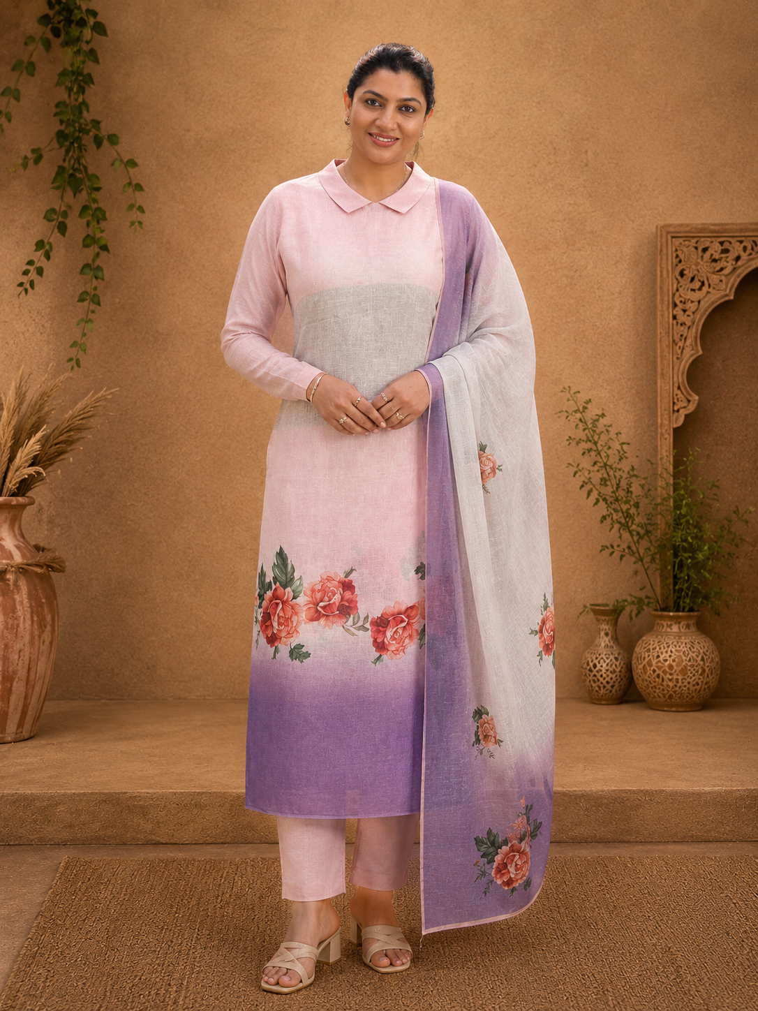 Floral Digital Printed Pure Linen Salwar Set | HE136