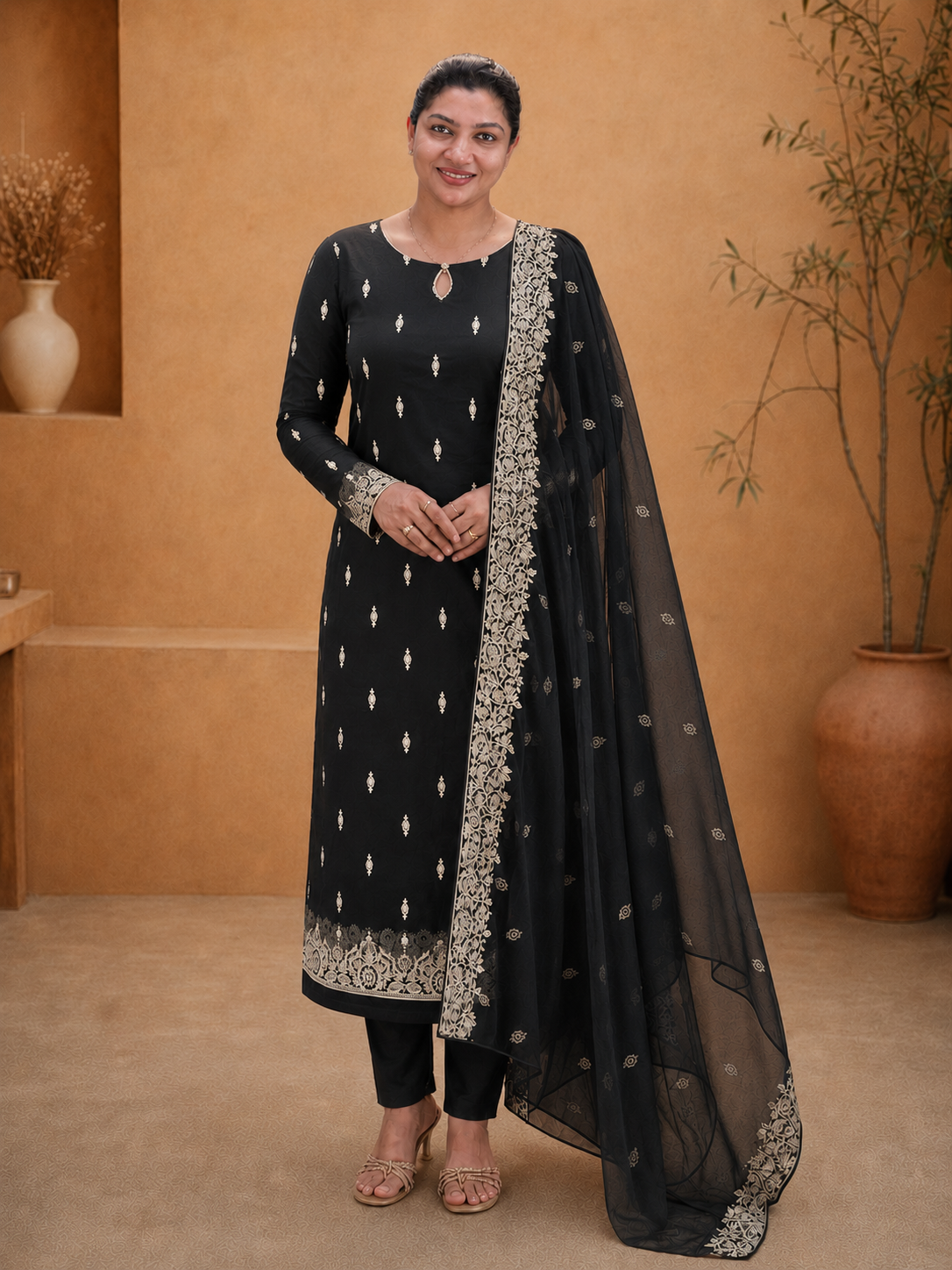 Machine Embroidery Silk Organza Salwar Set  | ZAH123