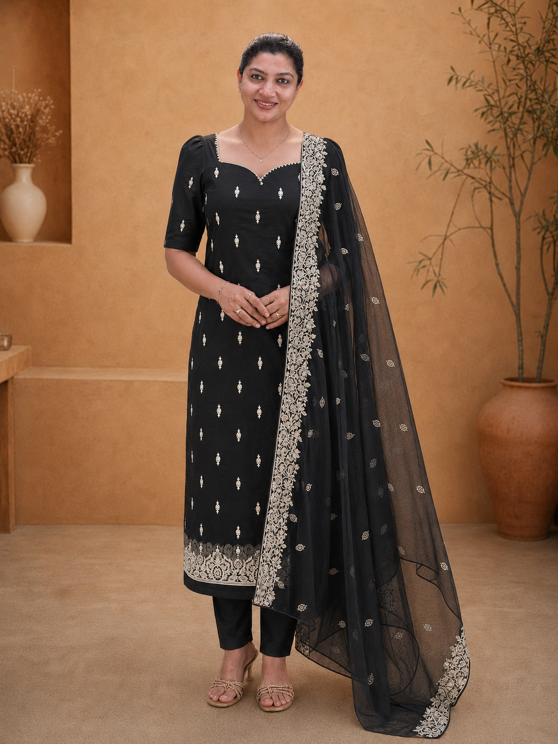 Machine Embroidery Silk Organza Salwar Set  | ZAH123