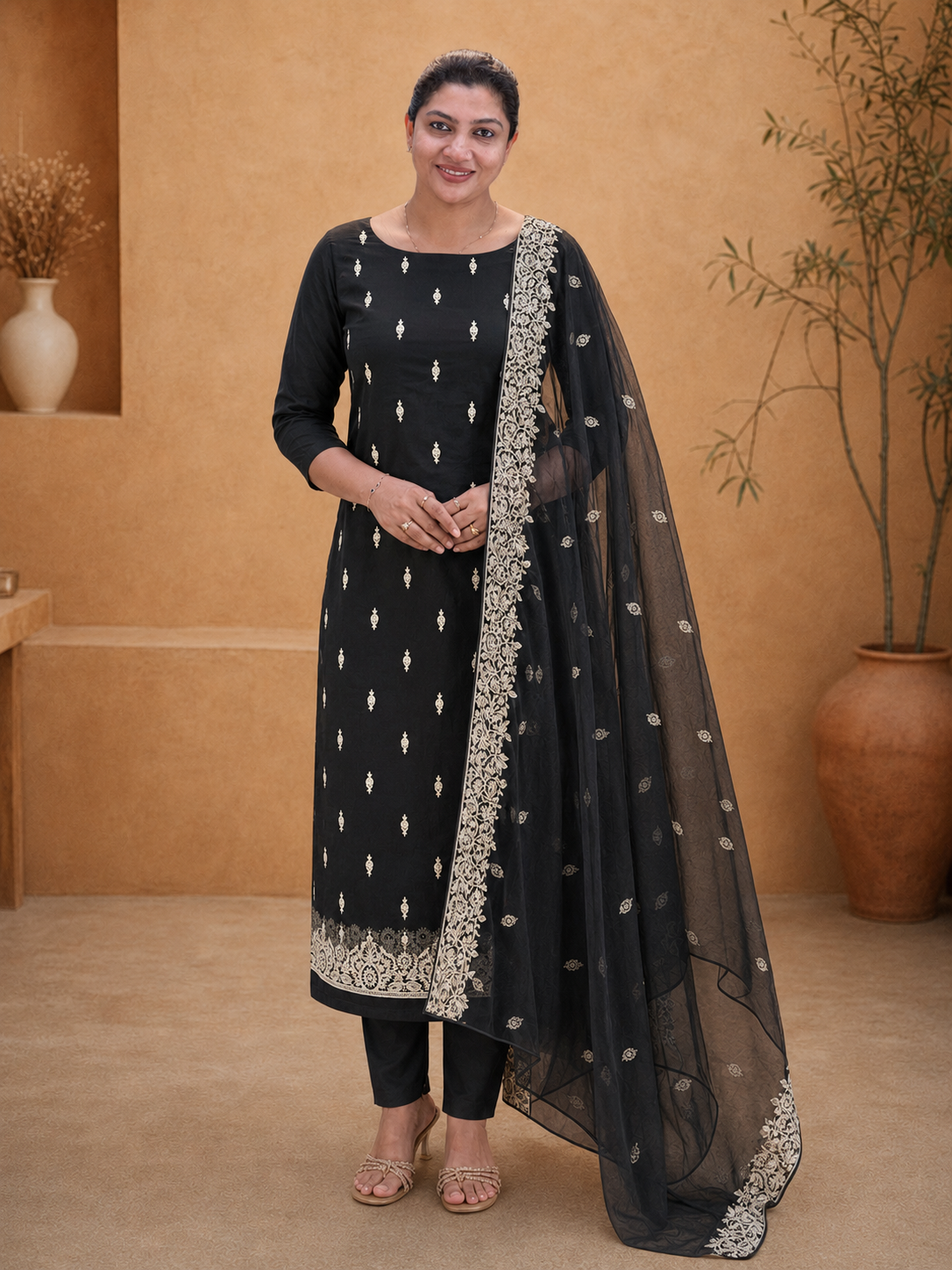Machine Embroidery Silk Organza Salwar Set  | ZAH123