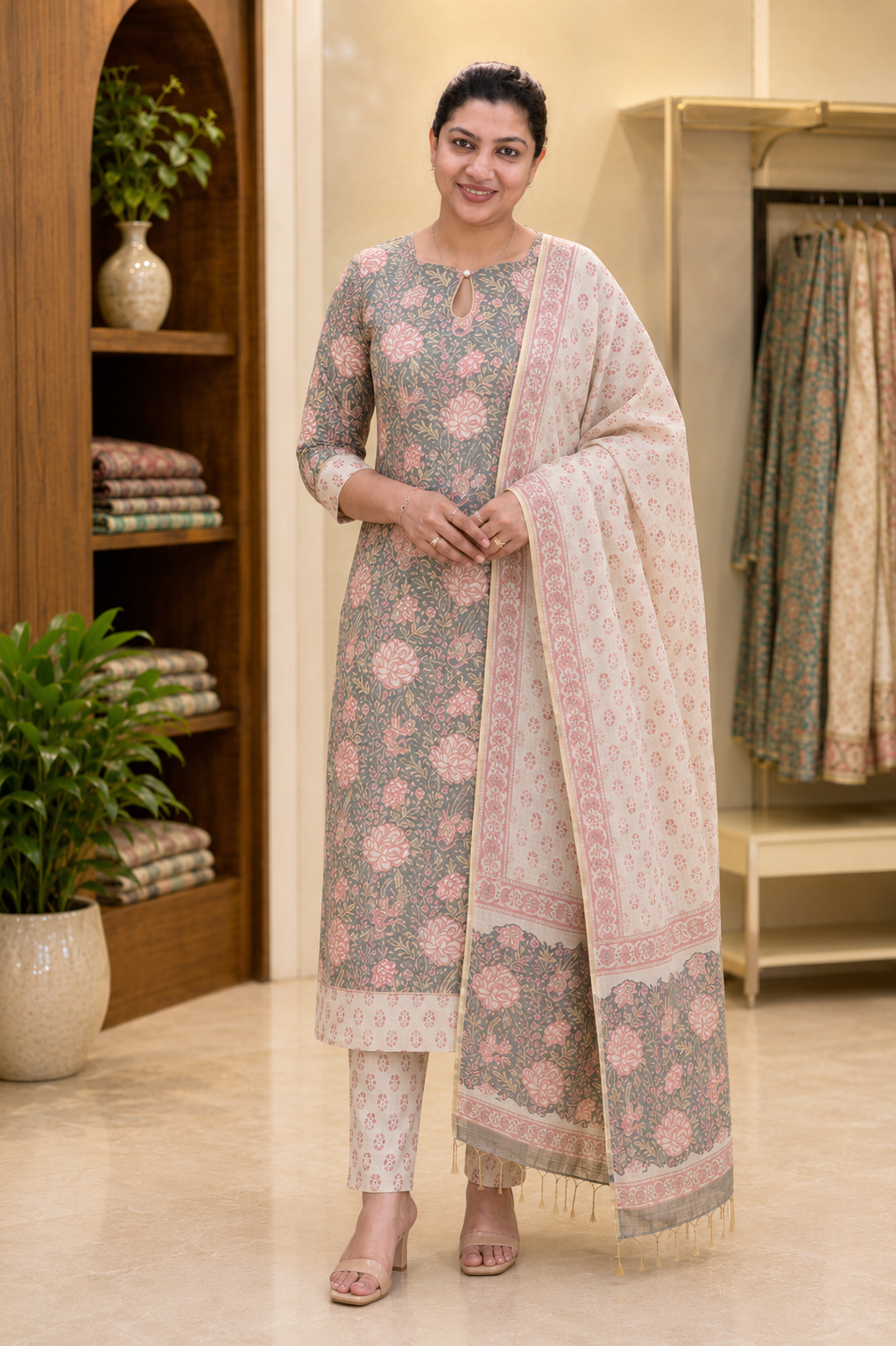 Hand Block Printed Chanderi Silk Salwar Set | JKL620