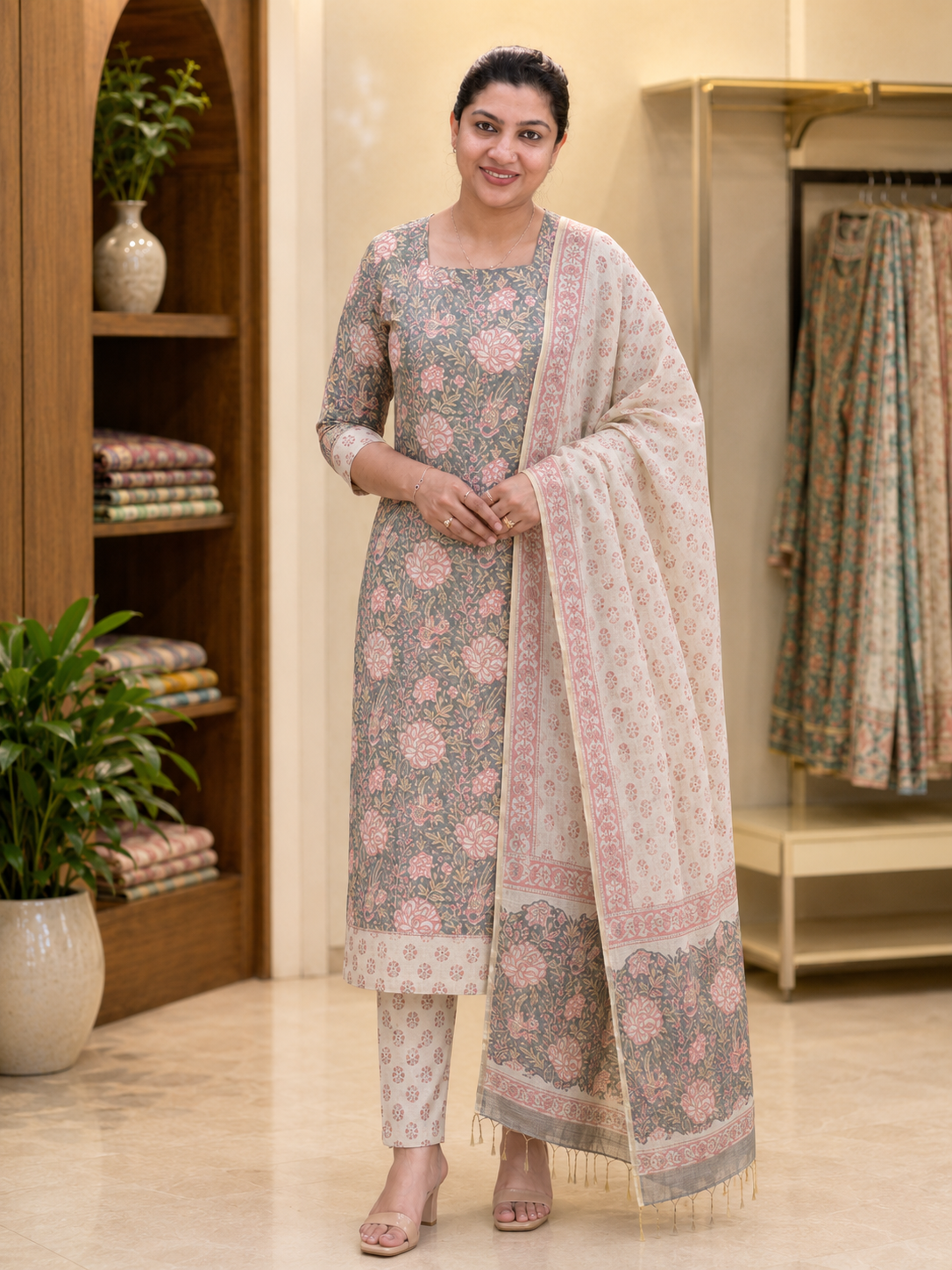 Hand Block Printed Chanderi Silk Salwar Set | JKL620