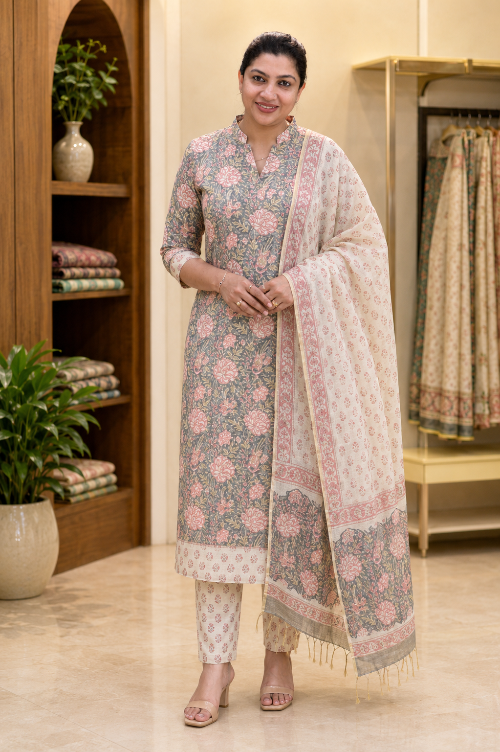 Hand Block Printed Chanderi Silk Salwar Set | JKL620